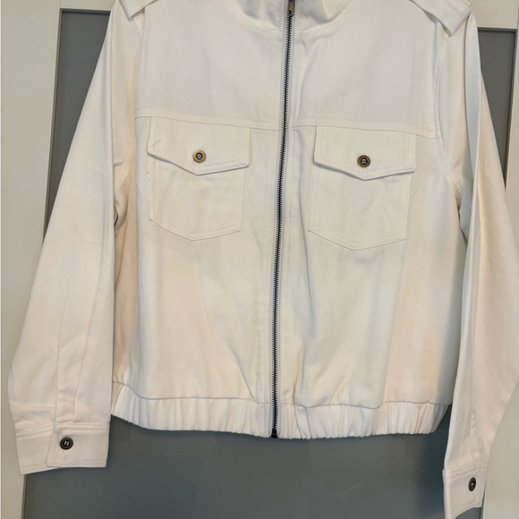 Staccato Jackets & Blazers - Staccato Cream Textured Bomber Jacket with pallets